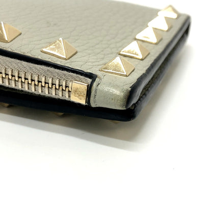 Valentino Folded Wallet Leather Gray Rock Studs