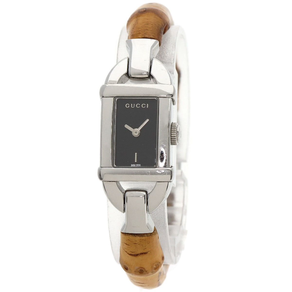 Gucci Watches Quartz 6800L Stainless Steel, Bamboo Silver Bamboo Black Dial Women