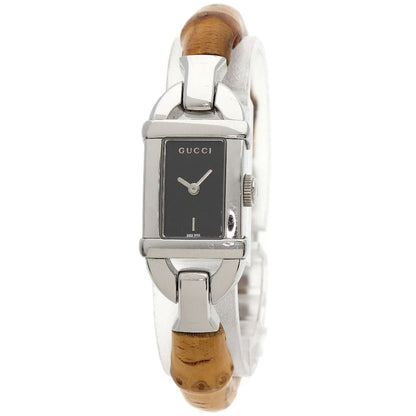 Gucci Watches Quartz 6800L Stainless Steel, Bamboo Silver Bamboo Black Dial Women