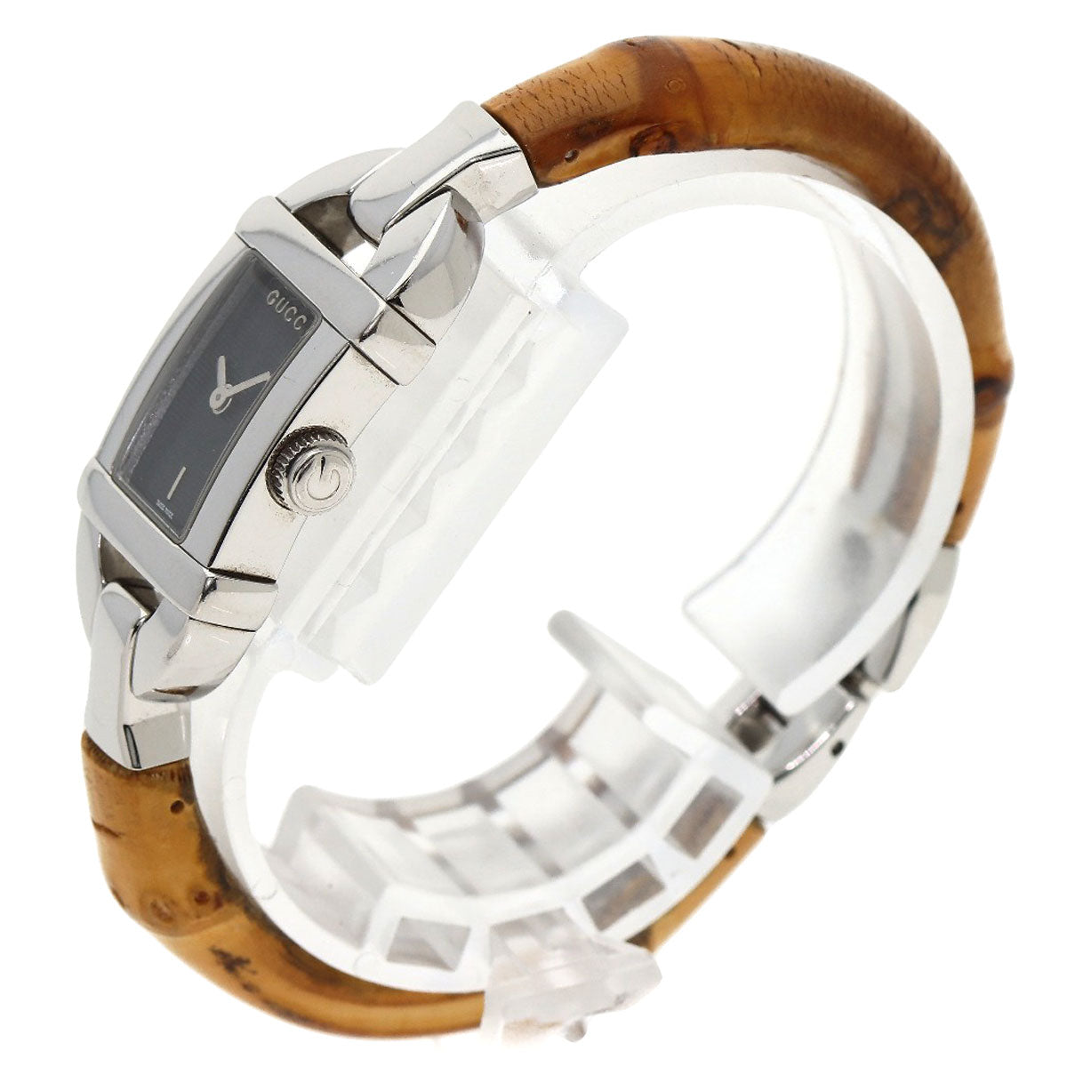 Gucci Watches Quartz 6800L Stainless Steel, Bamboo Silver Bamboo Black Dial Women