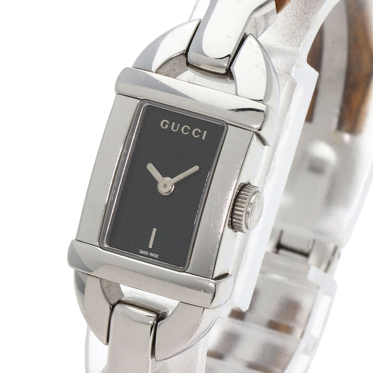 Gucci Watches Quartz 6800L Stainless Steel, Bamboo Silver Bamboo Black Dial Women