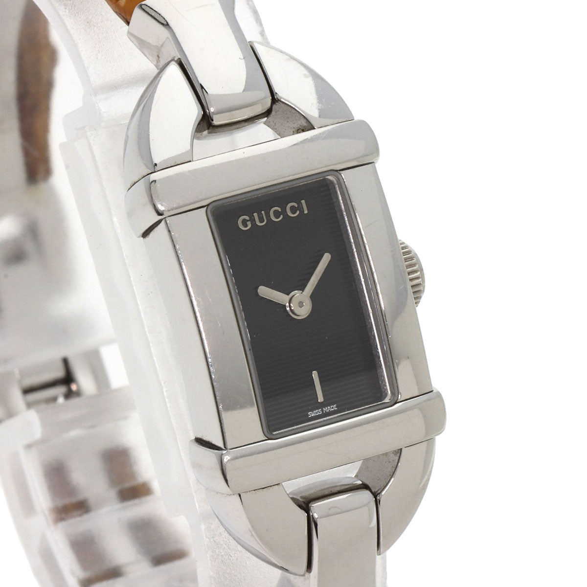 Gucci Watches Quartz 6800L Stainless Steel, Bamboo Silver Bamboo Black Dial Women