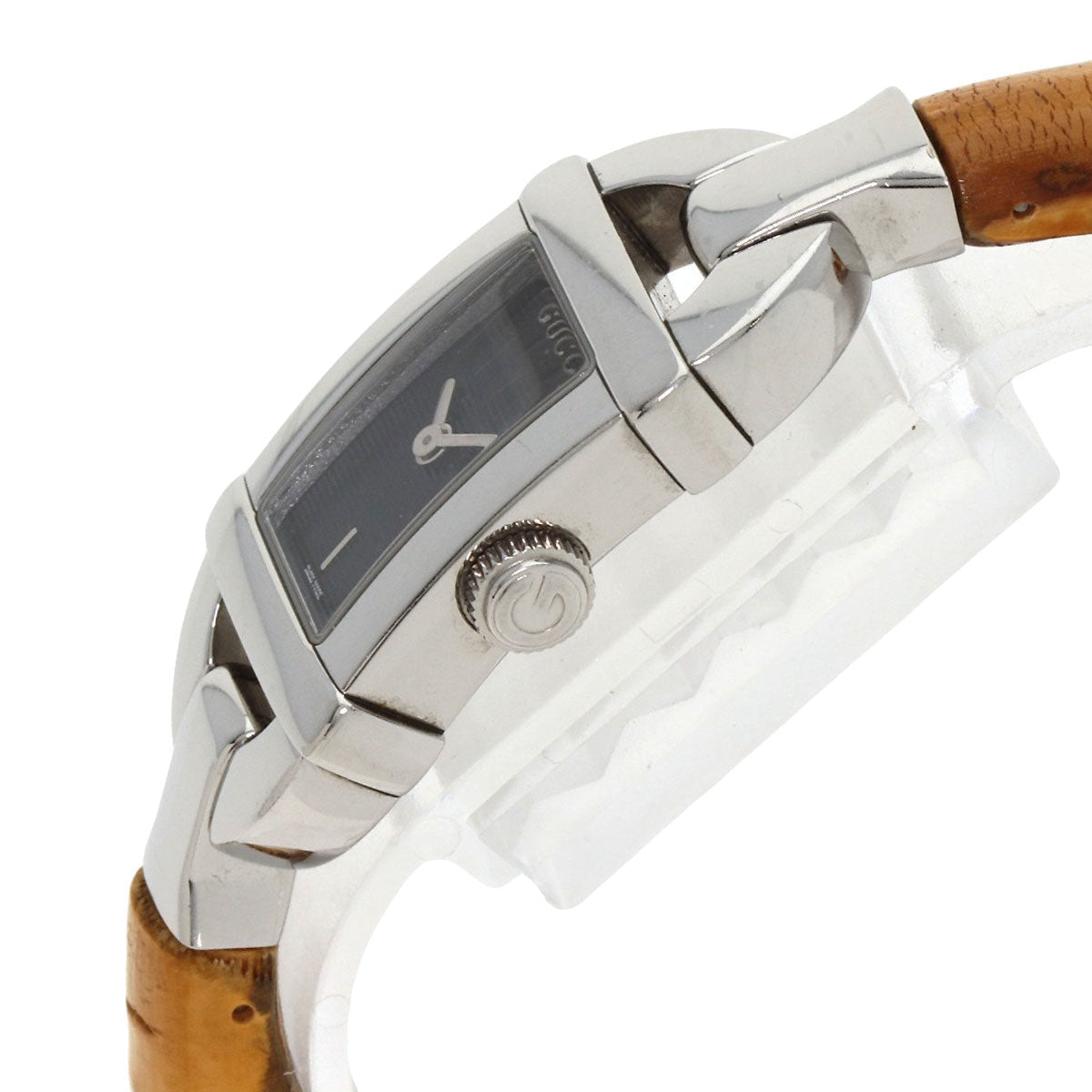 Gucci Watches Quartz 6800L Stainless Steel, Bamboo Silver Bamboo Black Dial Women