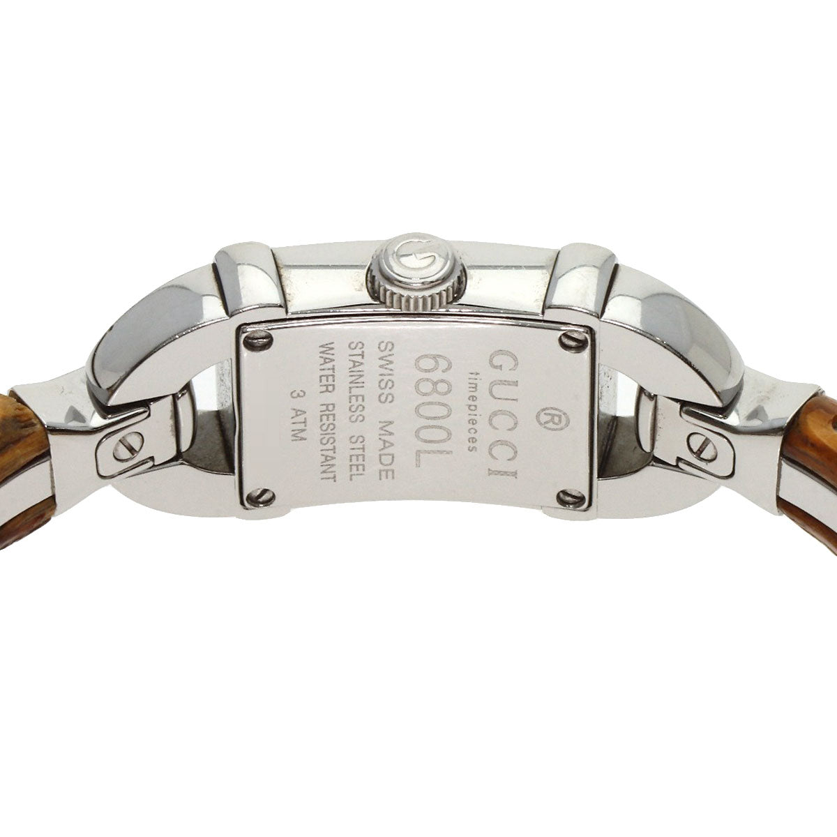 Gucci Watches Quartz 6800L Stainless Steel, Bamboo Silver Bamboo Black Dial Women