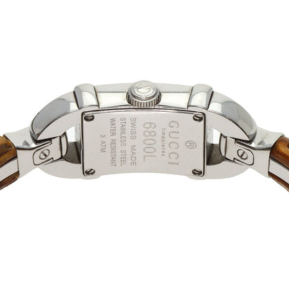 Gucci Watches Quartz 6800L Stainless Steel, Bamboo Silver Bamboo Black Dial Women