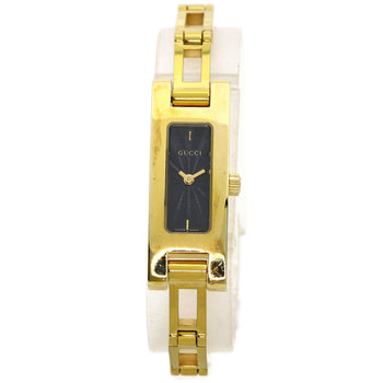 Gucci Watches Quartz 3900L Gold Plated , Gold Plated Gold Square Face Black Dial Women