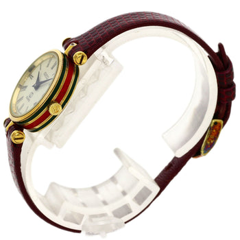 Gucci Watches Quartz Gold Plated, Leather Gold Sherry Line Ivory Dial Women
