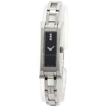 Gucci Watches Quartz 110 Stainless Steel , Stainless Steel Silver Square Face 3P Diamond Black Dial