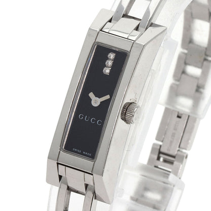 Gucci Watches Quartz 110 Stainless Steel , Stainless Steel Silver Square Face 3P Diamond Black Dial