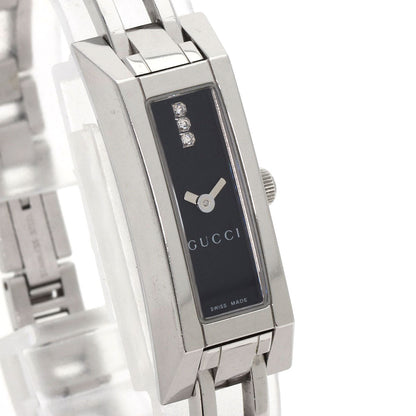 Gucci Watches Quartz 110 Stainless Steel , Stainless Steel Silver Square Face 3P Diamond Black Dial