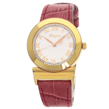 Salvatore Ferragamo Watches Quartz F72 Gold Plated, Leather Gold Round Face White Dial Women