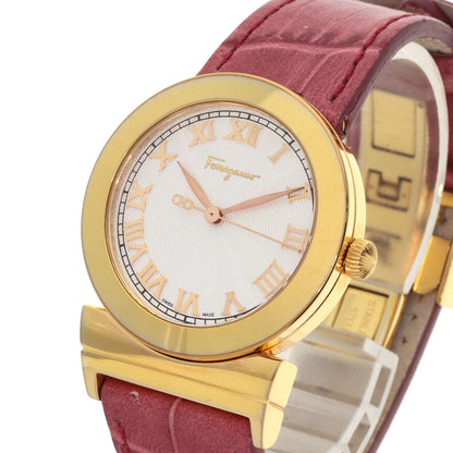 Salvatore Ferragamo Watches Quartz F72 Gold Plated, Leather Gold Round Face White Dial Women