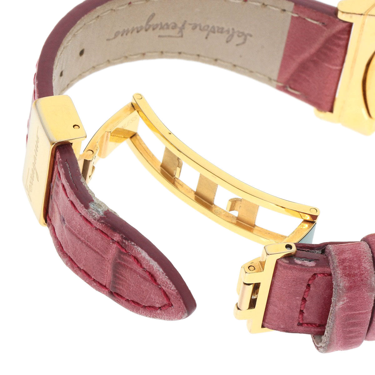 Salvatore Ferragamo Watches Quartz F72 Gold Plated, Leather Gold Round Face White Dial Women