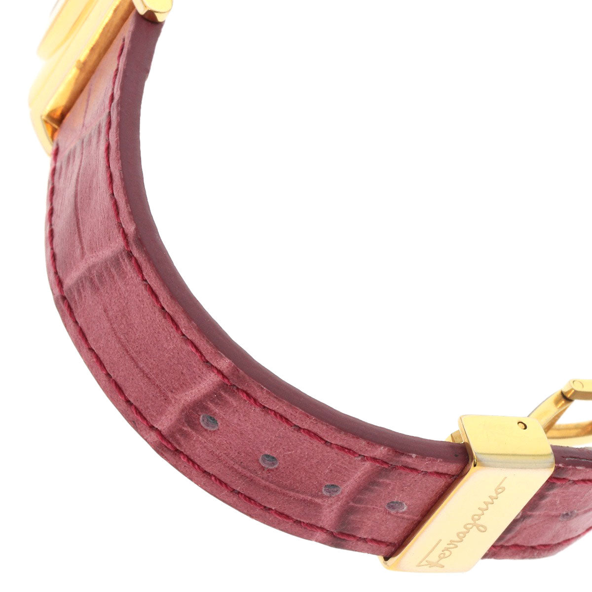 Salvatore Ferragamo Watches Quartz F72 Gold Plated, Leather Gold Round Face White Dial Women