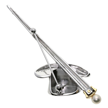 Mikimoto Brooch Sv Silver Hat Motif Pearl Diamond