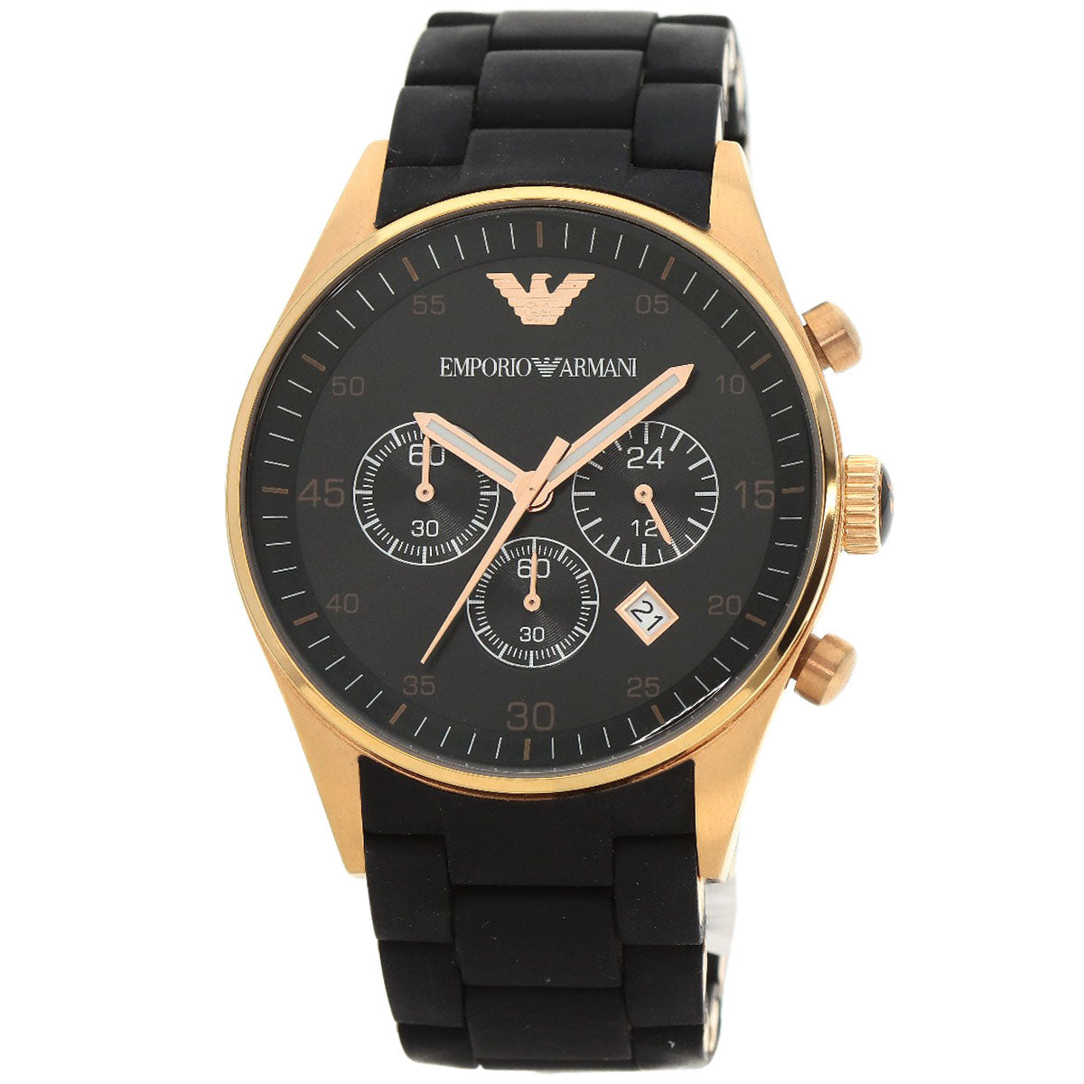Emporio Armani Watches Quartz Ar-5905 Pgp, Rubber Gold Round Face Black Dial Mens