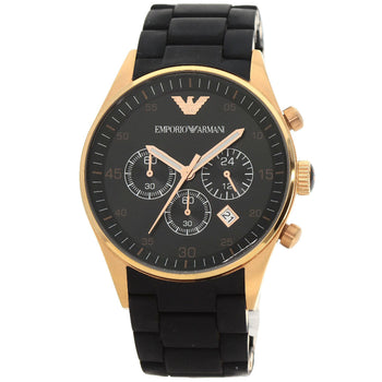 Emporio Armani Watches Quartz Ar-5905 Pgp, Rubber Gold Round Face Black Dial Mens