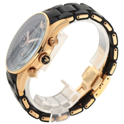 Emporio Armani Watches Quartz Ar-5905 Pgp, Rubber Gold Round Face Black Dial Mens