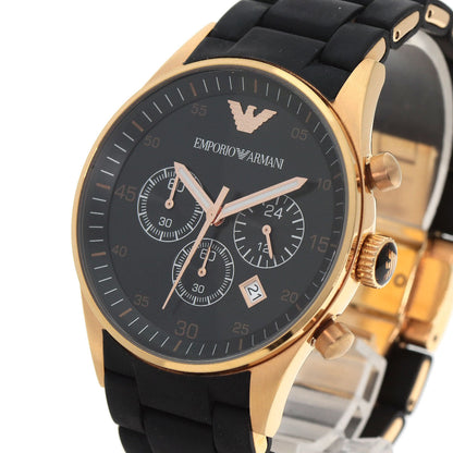 Emporio Armani Watches Quartz Ar-5905 Pgp, Rubber Gold Round Face Black Dial Mens