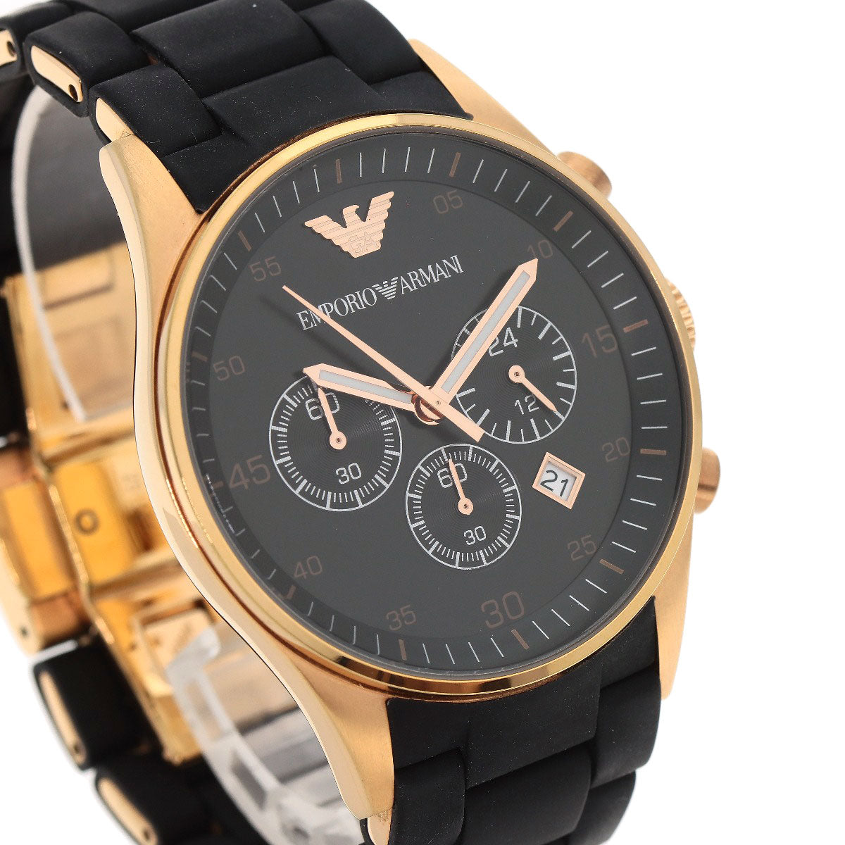 Emporio Armani Watches Quartz Ar-5905 Pgp, Rubber Gold Round Face Black Dial Mens
