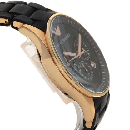 Emporio Armani Watches Quartz Ar-5905 Pgp, Rubber Gold Round Face Black Dial Mens