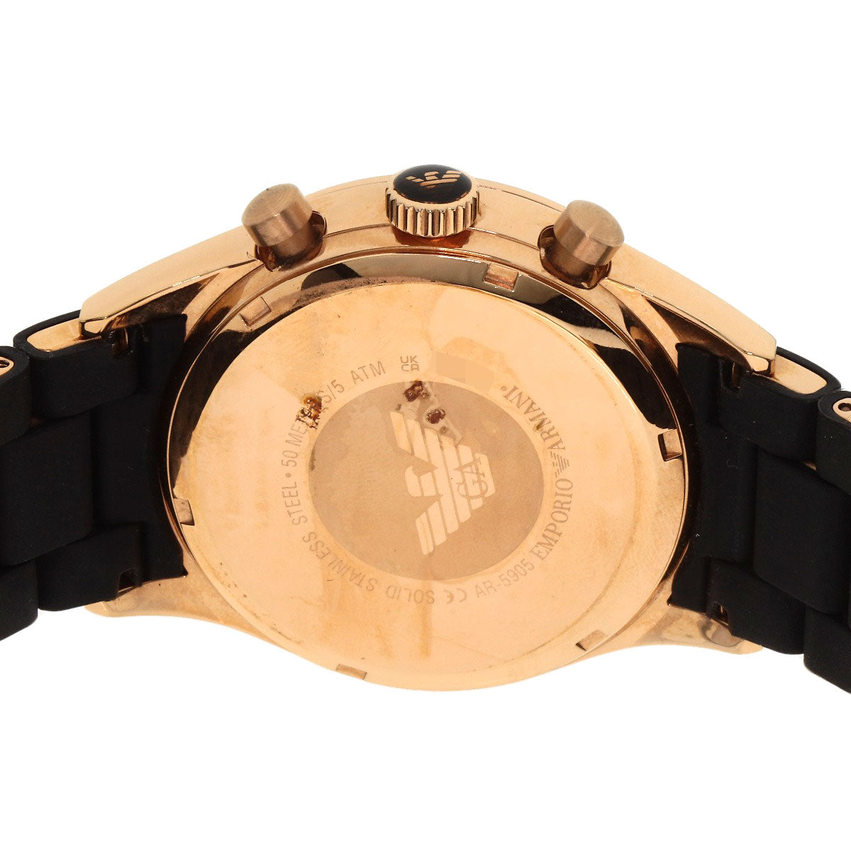 Emporio Armani Watches Quartz Ar-5905 Pgp, Rubber Gold Round Face Black Dial Mens