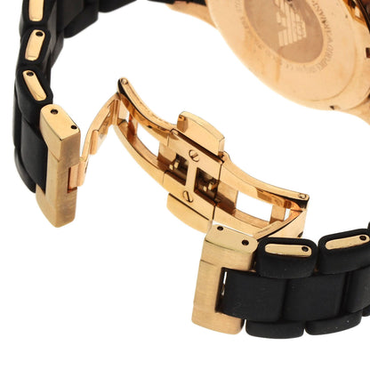 Emporio Armani Watches Quartz Ar-5905 Pgp, Rubber Gold Round Face Black Dial Mens