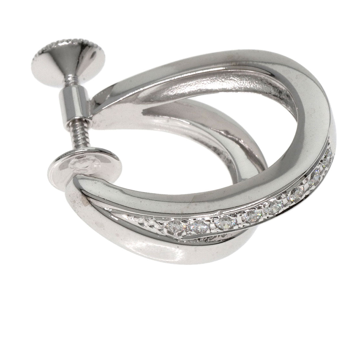 Mikimoto Earring K18Wg Silver Double Hoop Diamond Women