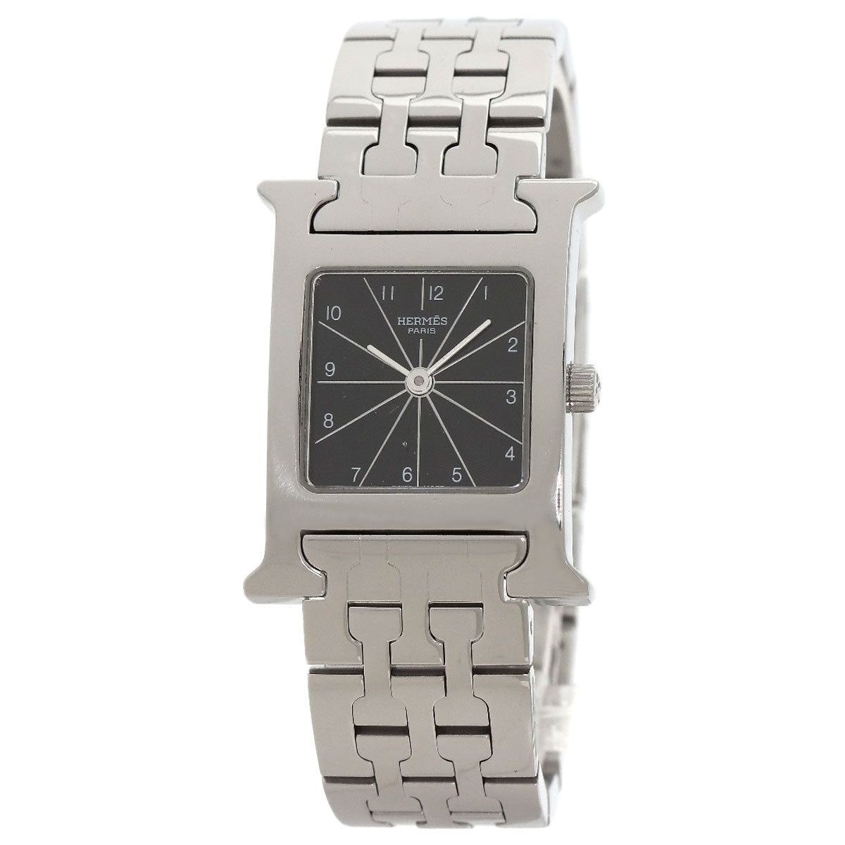Hermes Watches Quartz Hh1.210 Stainless Steel , Stainless Steel Silver H Watch Black Dial Women