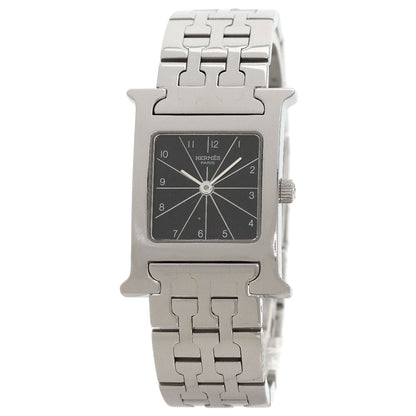 Hermes Watches Quartz Hh1.210 Stainless Steel , Stainless Steel Silver H Watch Black Dial Women
