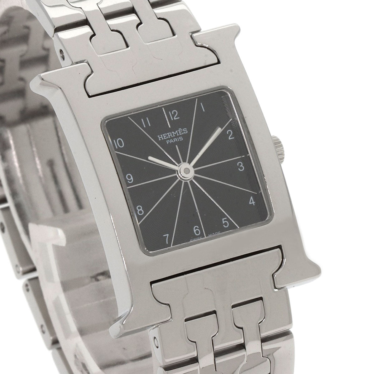Hermes Watches Quartz Hh1.210 Stainless Steel , Stainless Steel Silver H Watch Black Dial Women