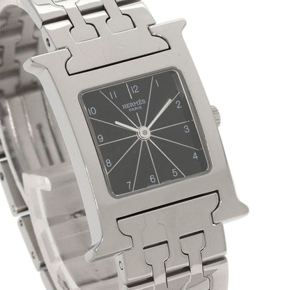 Hermes Watches Quartz Hh1.210 Stainless Steel , Stainless Steel Silver H Watch Black Dial Women