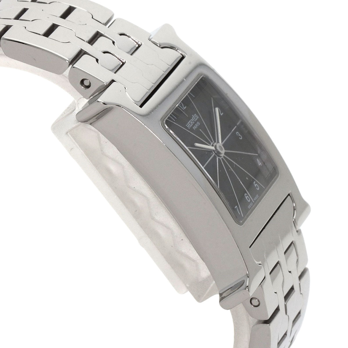 Hermes Watches Quartz Hh1.210 Stainless Steel , Stainless Steel Silver H Watch Black Dial Women