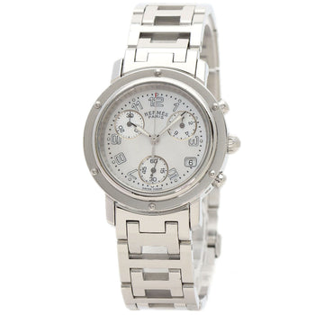Hermes Watches Quartz Cl1.310 Stainless Steel , Stainless Steel Silver Clipper Chronograph White