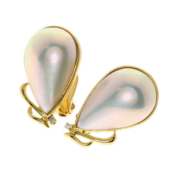 Tasaki Earring 18K Yellow Gold Gold Mabe Pearl Diamond