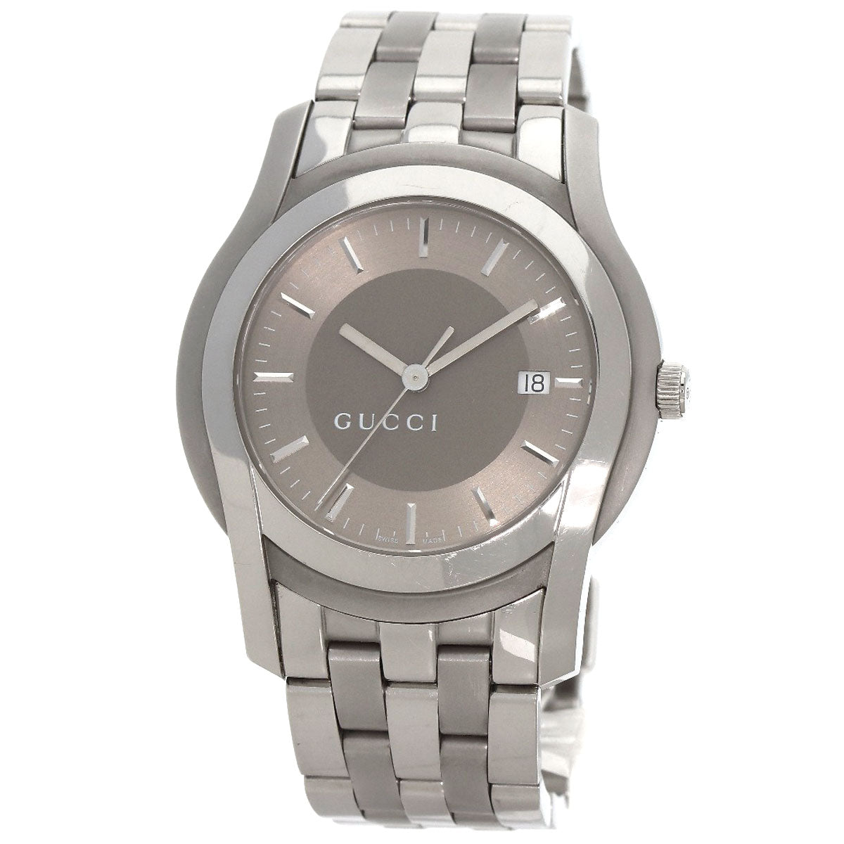 Gucci Watches Quartz 5500Xl Stainless Steel , Stainless Steel Silver Round Face Silver Dial Mens