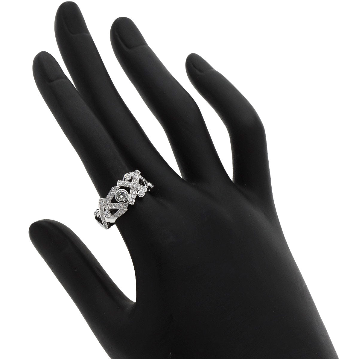 Chanel Ring K18Wg Silver Baroque Diamond Women