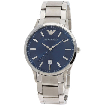 Emporio Armani Watches Quartz Ar2477 Stainless Steel , Stainless Steel Silver Round Face Blue Dial
