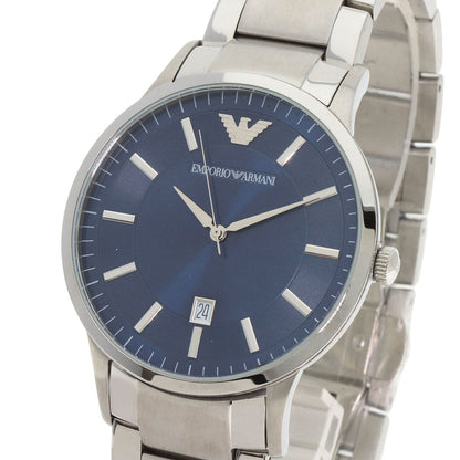 Emporio Armani Watches Quartz Ar2477 Stainless Steel , Stainless Steel Silver Round Face Blue Dial