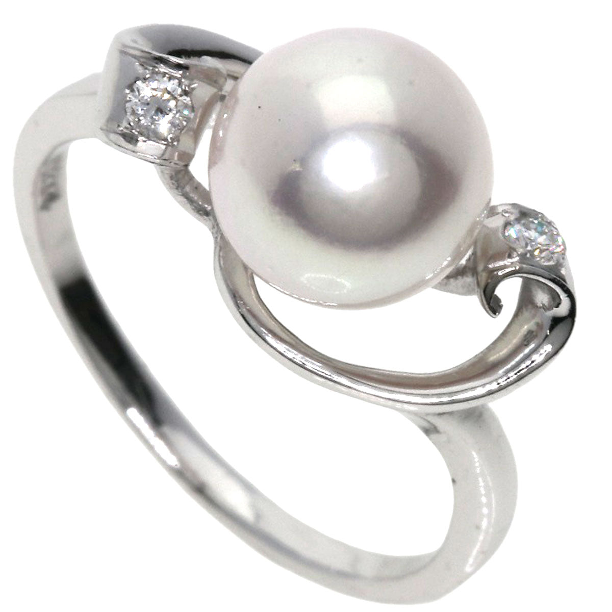 Mikimoto Ring K14Wg Silver Akoya Pearl Pearl 2P Diamond
