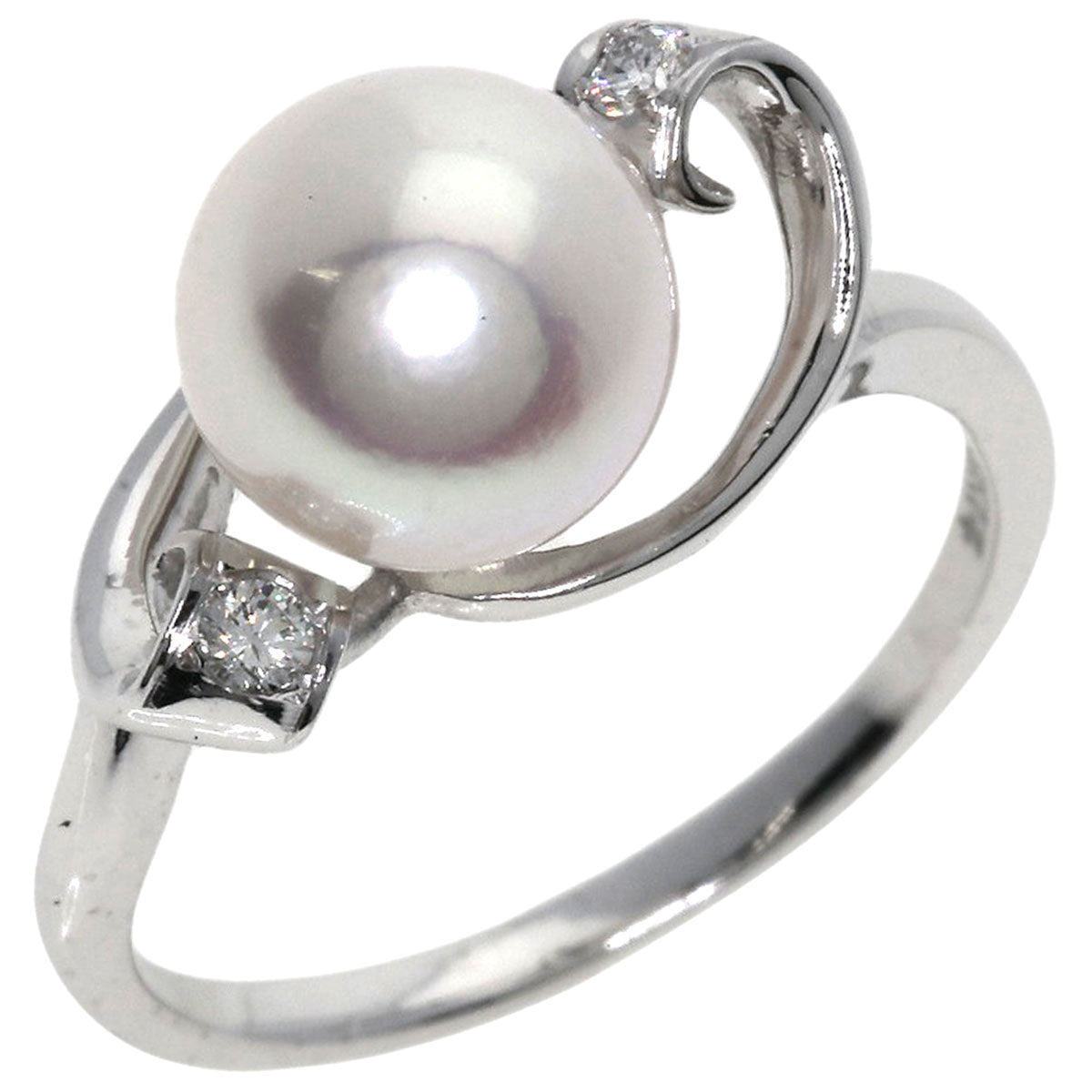 Mikimoto Ring K14Wg Silver Akoya Pearl Pearl 2P Diamond