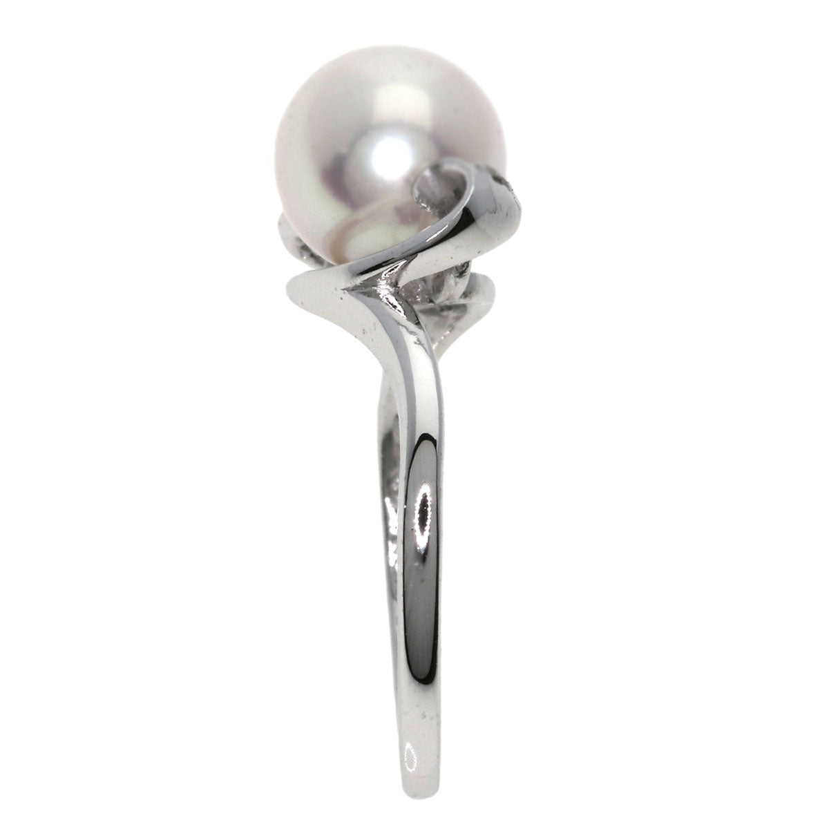 Mikimoto Ring K14Wg Silver Akoya Pearl Pearl 2P Diamond