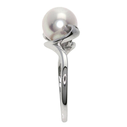Mikimoto Ring K14Wg Silver Akoya Pearl Pearl 2P Diamond