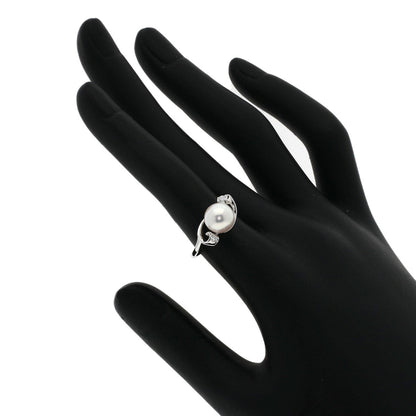 Mikimoto Ring K14Wg Silver Akoya Pearl Pearl 2P Diamond