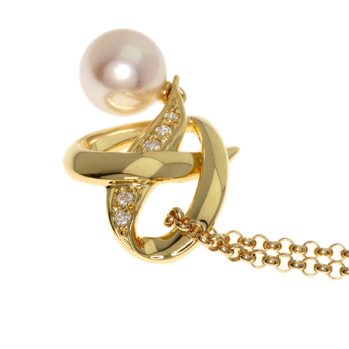 Mikimoto Necklace 18K Yellow Gold Gold Akoya Pearl Diamond