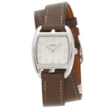 Hermes Watches Quartz Ct1.250 Sv925 , Leather Silver Cape Cod Double Tour Etoupe White Dial Women