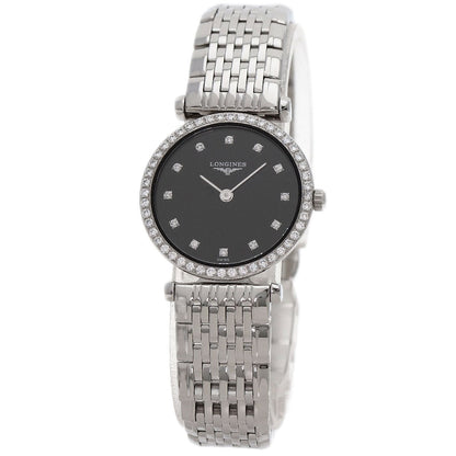 Longines Watches Quartz L4.241.0 Stainless Steel Silver Grand Classic Diamond Black Dial