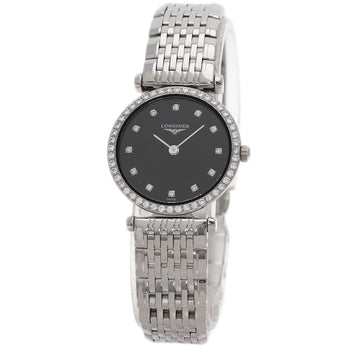 Longines Watches Quartz L4.241.0 Stainless Steel Silver Grand Classic Diamond Black Dial