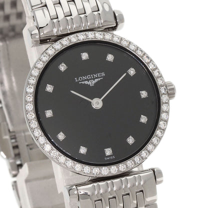Longines Watches Quartz L4.241.0 Stainless Steel Silver Grand Classic Diamond Black Dial