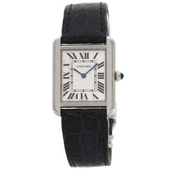 Cartier Watches Quartz W1018255 Stainless Steel, Leather Silver Tank Solo Sm Silver Dial Women